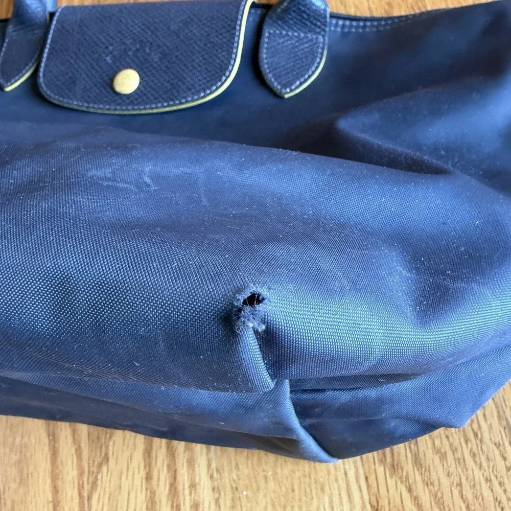 Longchamp Le Pliage Club Tote Bag Light Gray Medium‎ Shoulder Bag Embroidered